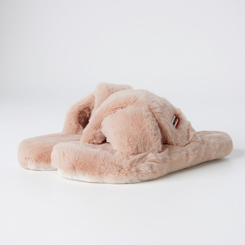 Hunter Crossover‎ Slide Slippers Flatform Womens 8 Cozy Faux Fur Azalea Pink